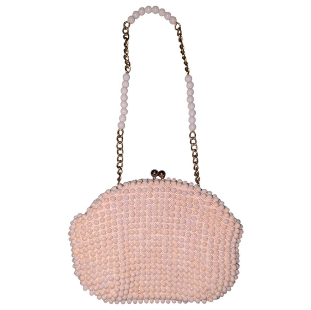 1960s vintage John Wind beaded clutch small handbag, white